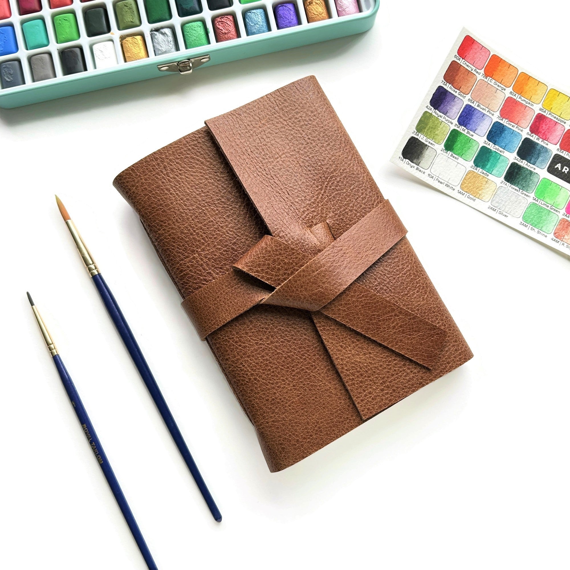 Watercolor Paper Leather Bound Sketchbook, Cold Press 100% Cotton